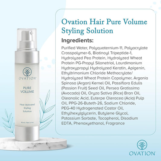 Ovation Hair Pure Volume Heat Activated Styling Solution - Volumizing Hair Serum for All Hair Types - 3.24  - Instant Hair Volumizer and B After Blow Dry - With Vitamin E, Omega Fatty Acids