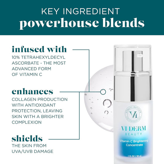 VI DERM Vitamin C Brightening Concentrate with Super-Concentrated Formula, Enhances Collagen Production, Reduces UV Damage, and Prevents Further Pigmentation, 1   / 30