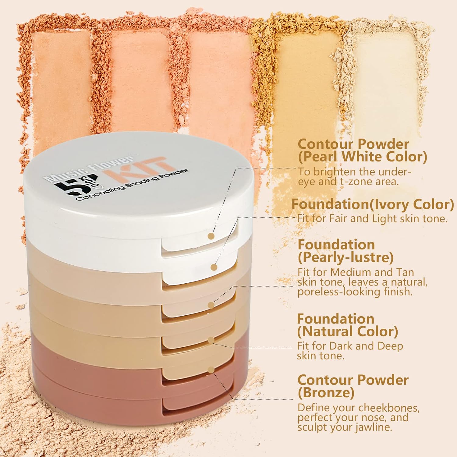 Meao Multi-layer 5 Colour Makeup Powder Compact Powder Make 