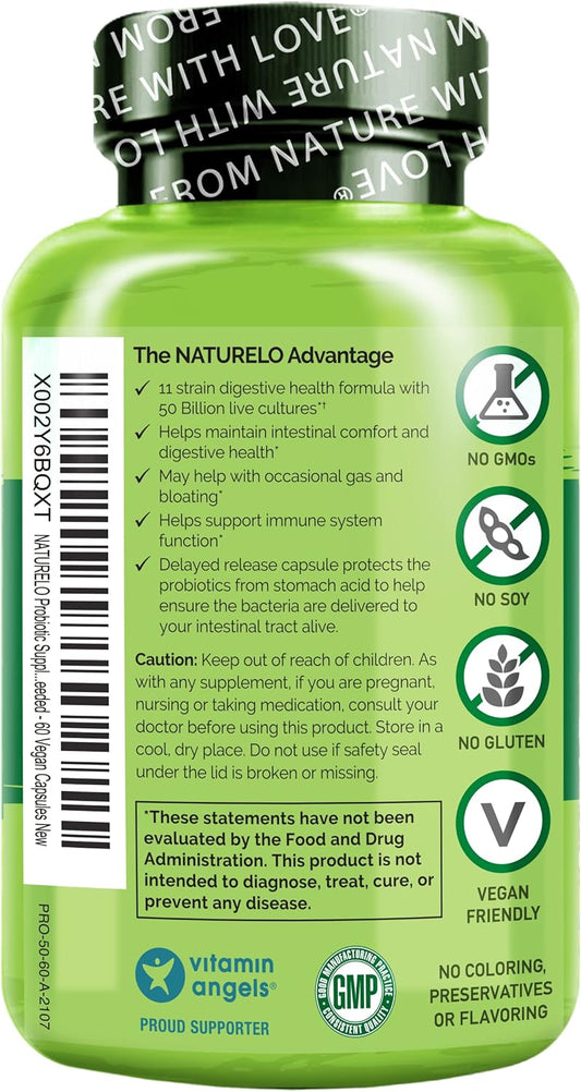 NATURELO Probiotic Supplement - 50 Billion CFU - 11 Strains