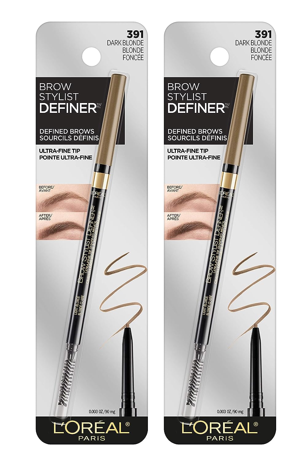 L’Oréal Paris Makeup Brow Stylist Definer Waterproof Eyebrow Pencil, Ultra-Fine Mechanical Pencil, Draws Tiny Brow Hairs and Fills in Sparse Areas and Gaps, Dark Blonde, 0.003  (Pack of 2)