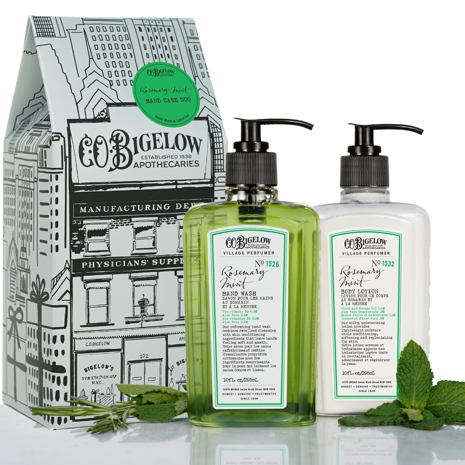 C.O. Bigelow Rosemary Mint Hand Care Duo, Hand Soap & Lotion Gift Set, Set of Two - Apothecary Hand Care for Dry Skin with Moisturizing Lotion & Liquid Hand Wash - 10  Each