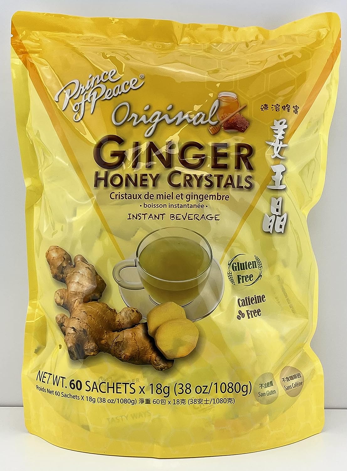 Instant Ginger Honey Crystals Family Value Pack 60 Sachets 18g per Sachets (Total) By Prince of Peace