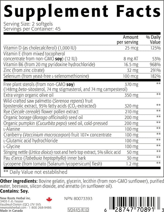 NEW ROOTS HERBAL Prostate Perform Supplement - 90 Soft Gels - Saw Palm