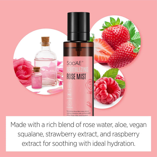 Soo'AE Revitalizing Rose Mist, Hydrating face mist spray with Rose water Alcohol Free Net 6.76 . . / 200 , 3 Count