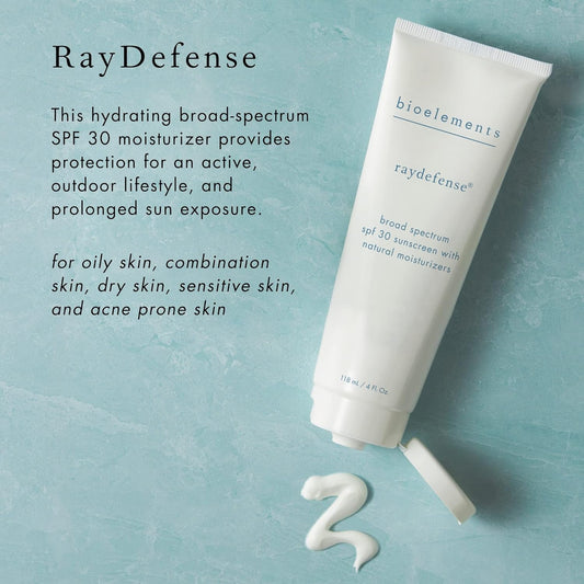 Bioelements RayDefense - 4   - Hydrating Broad-Spectrum SPF 30 Sunscreen & Moisturizer for All Skin Types - Vegan, Gluten Free - Never Tested on Animals