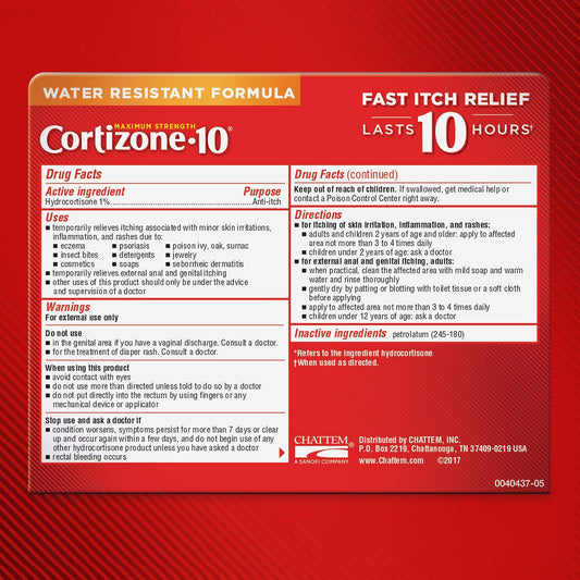 Cortizone 10 Maximum Strength Ointment 1 oz., 1% Hydrocortisone Ointment for Itch Relief