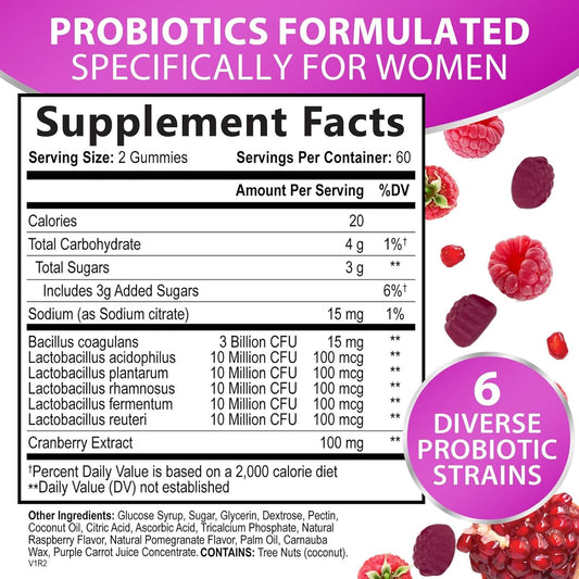 Probiotics for Women Gummy with Cranberry, 3 Billion CFU Guaranteed wi12.7 Ounces