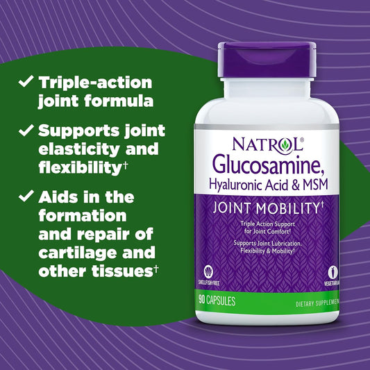 Natrol Glucosamine, Hyaluronic Acid and MSM, 90 Capsules (Pack of 2)