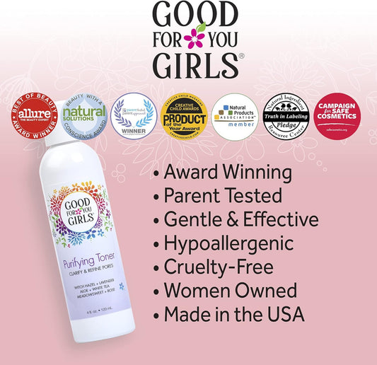 Good For You Girls Facial Toner with Aloe, Witch Hazel, Meadowsweet, Chamomile, Rosewater, 4 .
