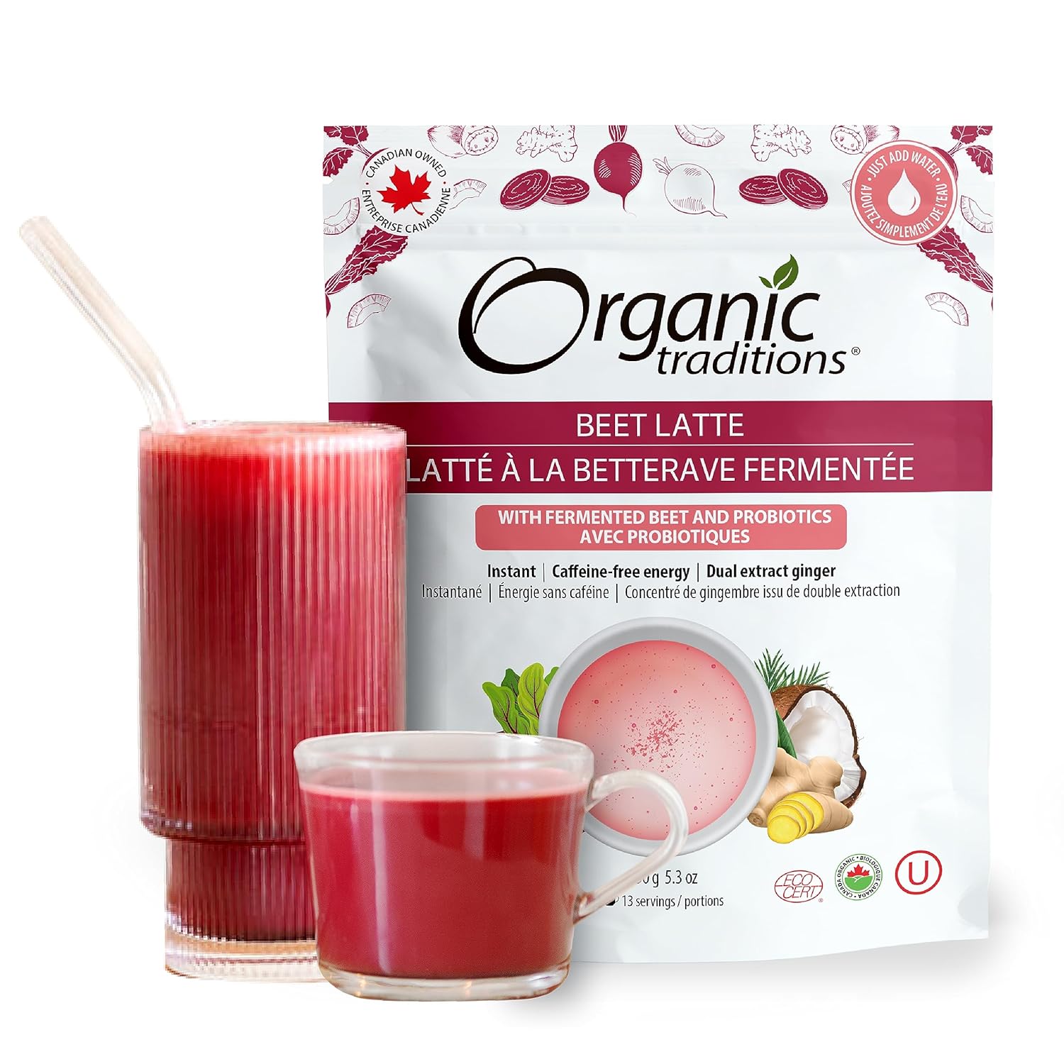 Organic Traditions Beet Latte With Fermented Beetroot | Instant Dairy 5.29 Ounces