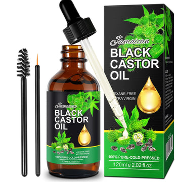 Jamaican Black Castor Oil, 100% Pure Organic Essential Oils Castor Oil Cold Pressed Black Castor Oil for Body, Skin Care
