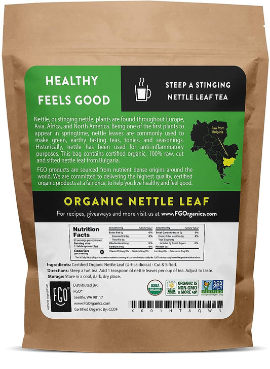 FGO Organic Nettle Leaf Loose Tea, Resealable Kraft Bag , (Pack of 1)