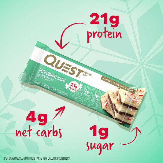 Quest Nutrition Peppermint Bark Protein Bar, 21g Protein, 4g Net Carb,1.59 Pounds