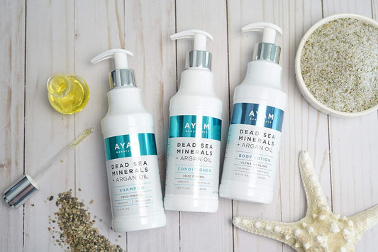 AYAM Beautycare Dead Sea Minerals + Argan Oil Set, Shampoo, Conditioner Frizz Control Intensive Repair & Body Lotion Soothe and Moisturize (Set of 3) 13.5   each (Argan Oil)