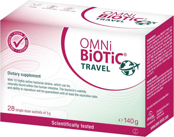 Omni Biotic Travel | 28 Sachets (140G) | 10 Bacterial Strains | 5 Bill140 Grams
