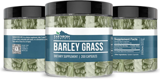 Earthborn Elements Barley Grass 200 Capsules, Pure & Undiluted, No Add