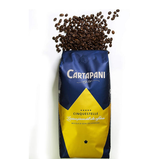Caffe' Cartapani Cinquestelle Espresso Whole Bean Coffee, Premium Quality Blend, Medium Roast Bag