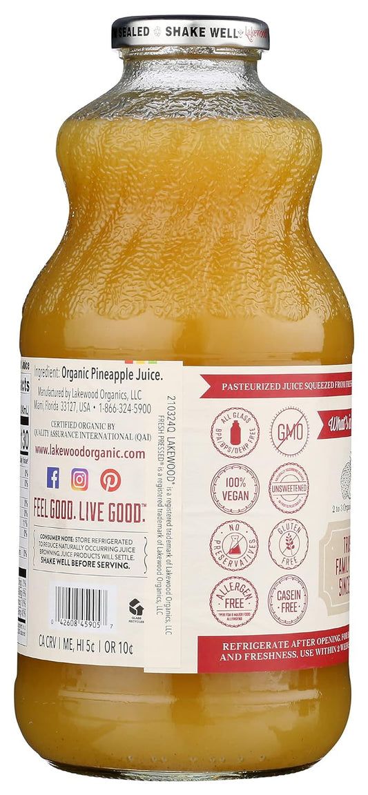 Lakewood Organic Juice, Pineapple, 32 Fl Oz Bottle