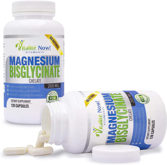 Magnesium Bisglycinate 200mg 100% Chelated - Max Absorption & Bioavailability, Fully Reacted & Buffered, No Laxative Eff