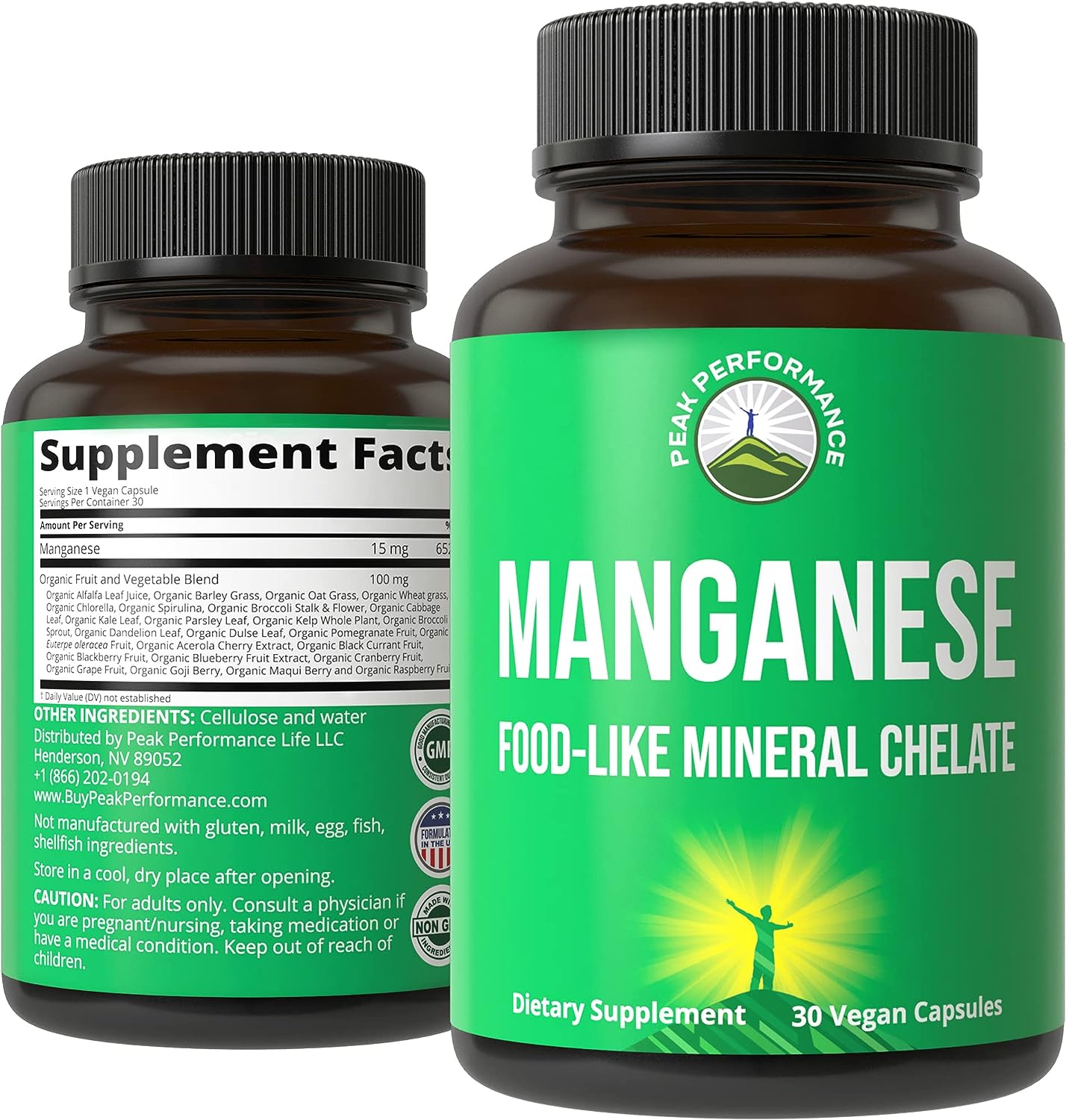 Manganese Supplement Food Like Mineral Chelated For Superior Absorption With Whole Food Blend Of 25+ Fruits & Vegetables