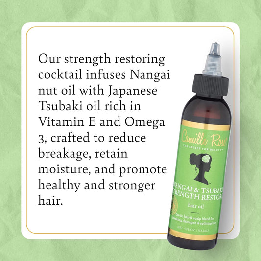 Camille Rose Nangai & Tsubaki Strength Restore Hair Oil, for Strengthening Repair and Reducing Breakage, 4 fl oz