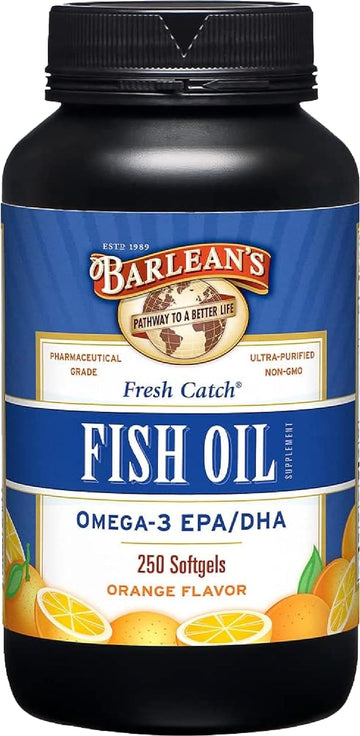 Barlean's Fish Oil Omega 3 Supplement, EPA & DHA Fatty Acid Softgels for Joint, Brain, & Heart Health, 1000mg Orange avored Fish Oil Pills, 250 Count