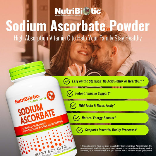 NutriBiotic - Sodium Ascorbate Buffered Vitamin C Powder,  | Vegan, Non Acidic & Easier on Digestion Than Ascorbic Acid | Essential Immune Support & Antioxidant Supplement | Gluten & GMO Free