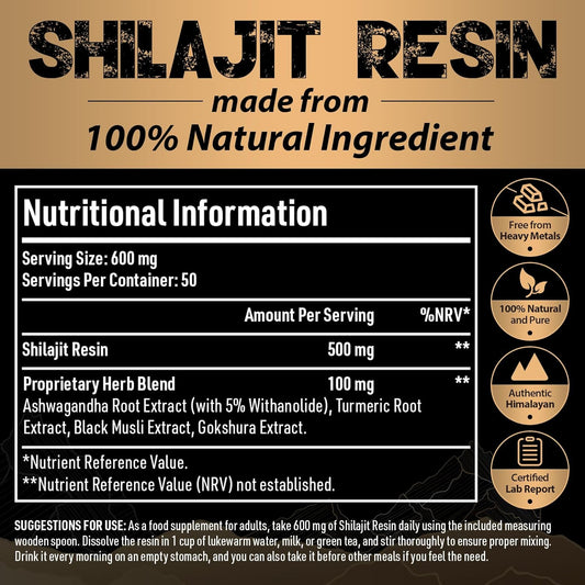 Shilajit Resin Gold Standard Shilajit - 600mg Himalayan Shilajit Blend120 Grams