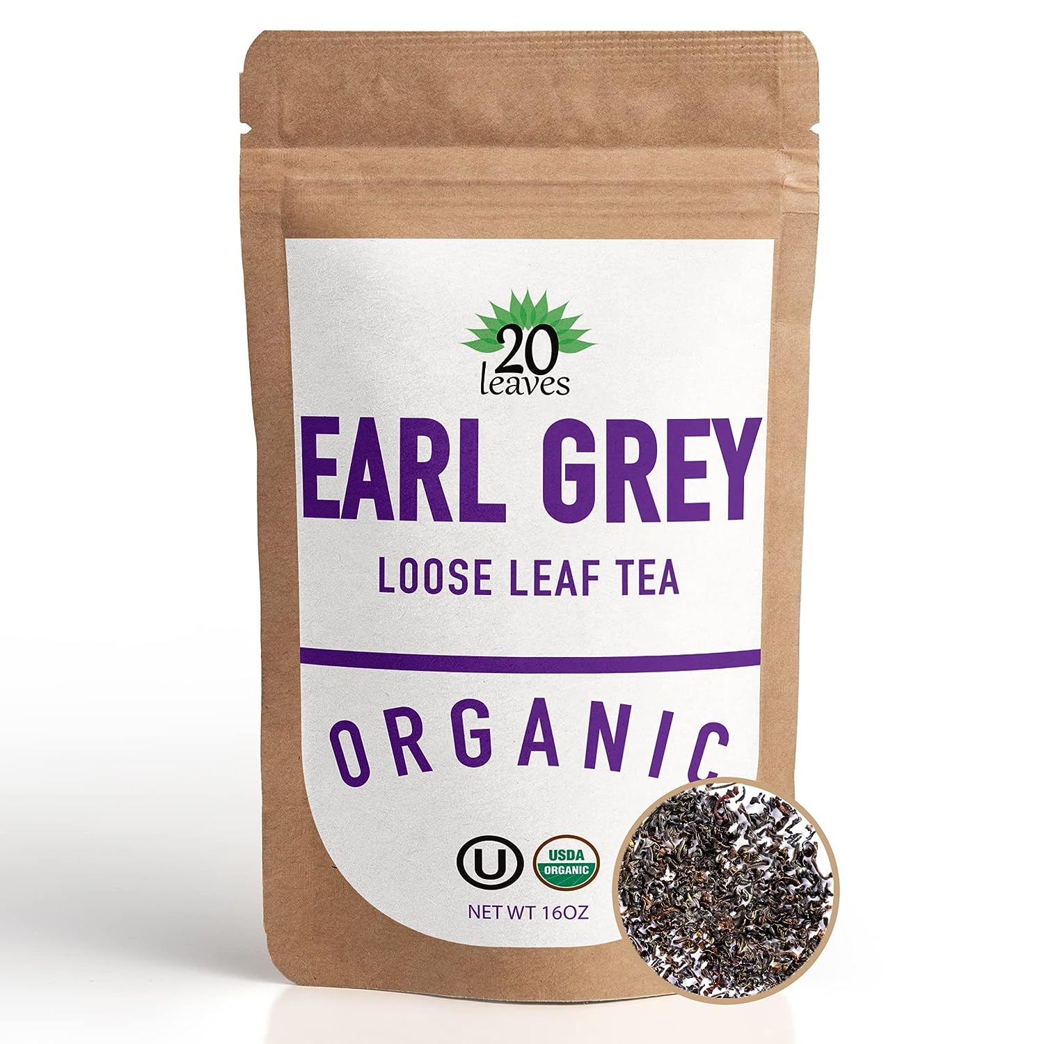 Earl Grey Loose Leaf Black Tea - 100% Certified Organic - Resealable Kraft Bag - 1 Pack