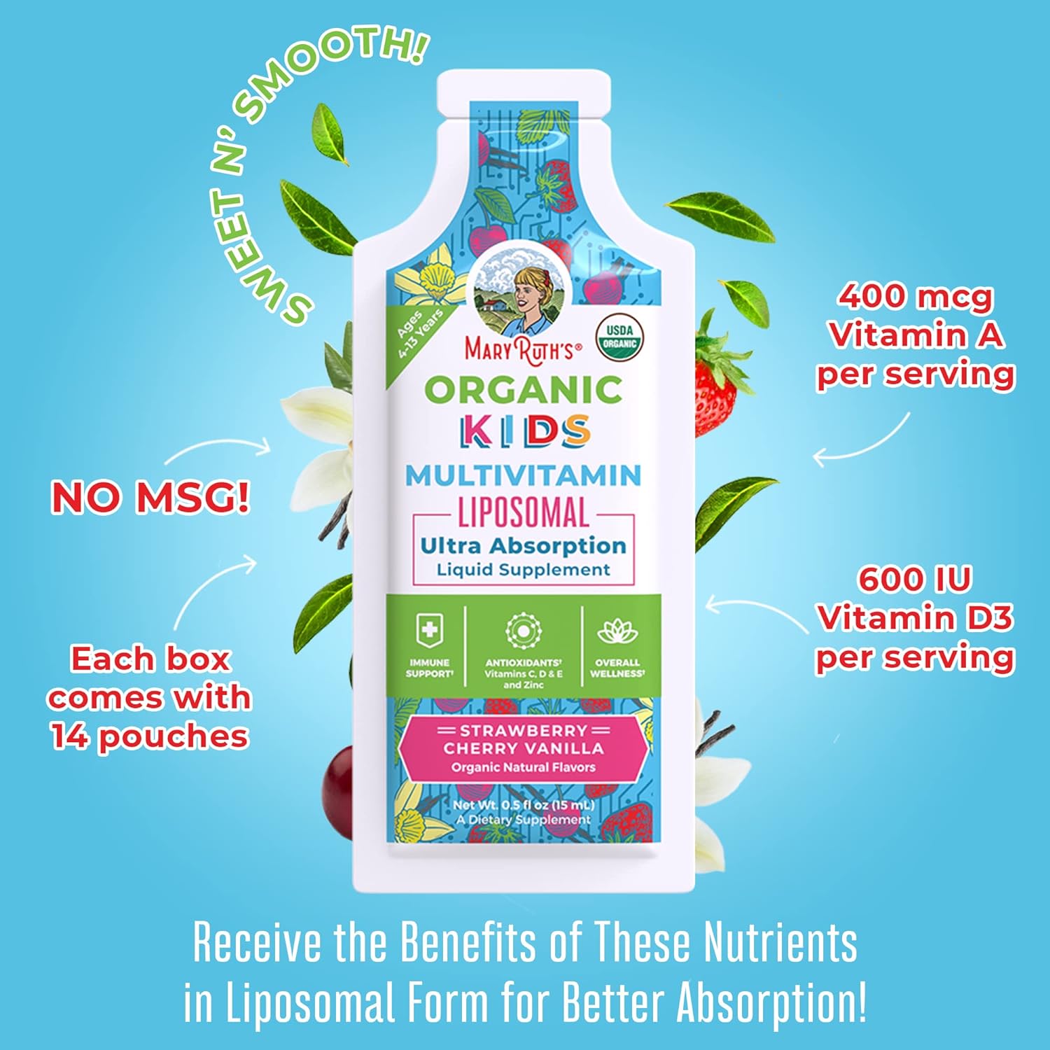 MaryRuth Organics Vitamin USDA, Sugar Free Kids Multivitamin Liquid, I