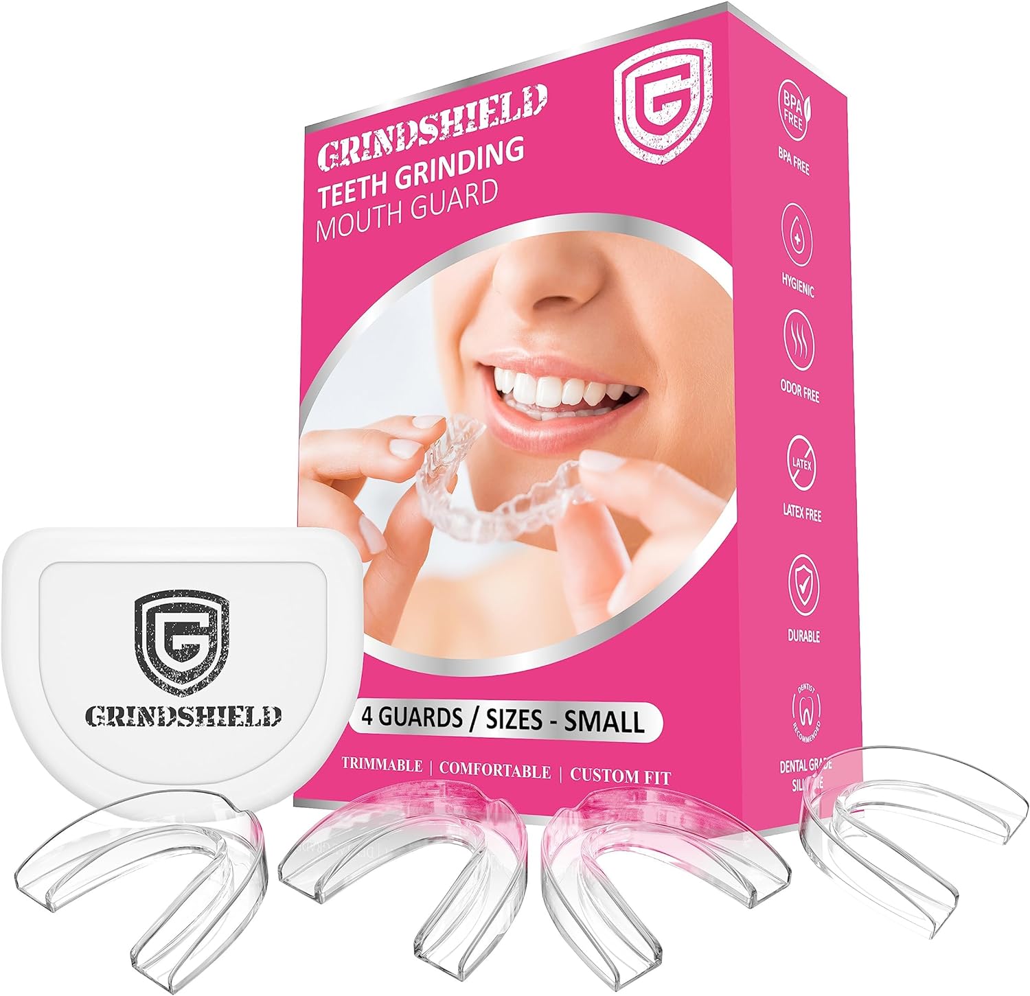 GRINDSHIELD Grinding Mouth Guard - Custom Fit, Trimmable - 4 Mouth Guards for Grinding Teeth & Case – Nightguard for Teeth Grinding, Bruxism Guard, Night Guard, Dental Guard, Clenching Mouthguard