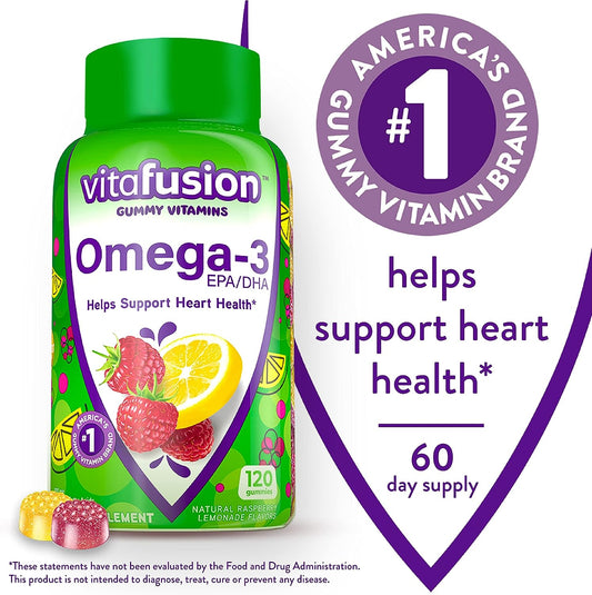 Vitafusion Omega-3 Gummy Vitamins, Berry Lemonade Flavored, Heart Health Vitamins(1) With Omega 3 EPA/DHA and Vitamins A