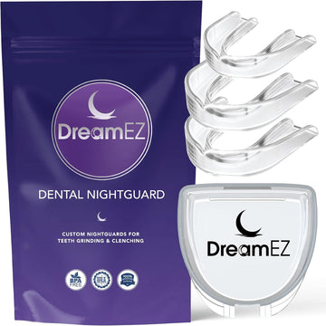 DreamEZ Custom Night Guards 3 Pack (Clear, 2 Adult, 1 Petite) for Teeth Grinding, 2 Pack with Mouth Guard Case, USA Made, Mouth Guard for Clenching Teeth at Night, Moldable-Fit Dental Guard
