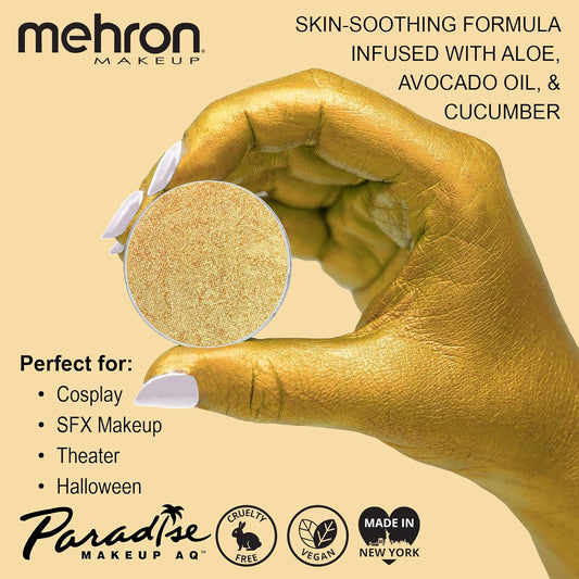 Mehron Makeup Paradise Makeup AQ Refill Size | Perfect for Stage & Screen Performance, Face & Body Painting, Beauty, Cosplay, and Halloween | Water Activated Face Paint, Body Paint, Cosplay Makeup .25  (7 ) (Metallic Gold)