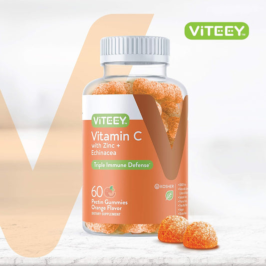 Vitamin C Gummies Plus Zinc & Echinacea [3 in 1 Immune Support Booster] Herbal Dietary Supplements, Vegan, Plant Based P