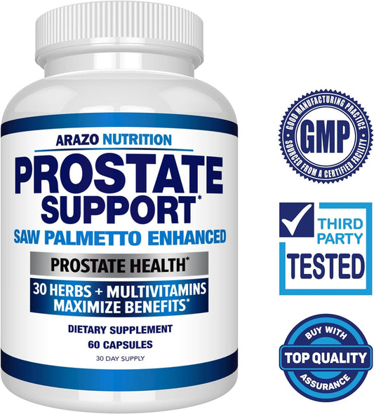 Arazo Nutrition Prostate Supplement - Saw Palmetto + 30 Herbs - Reduce