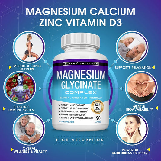 Toplux Magnesium Zinc Calcium Vitamin D3 Complex ? Essential Minerals Formulated for Immune System Support, Sleep, Muscl