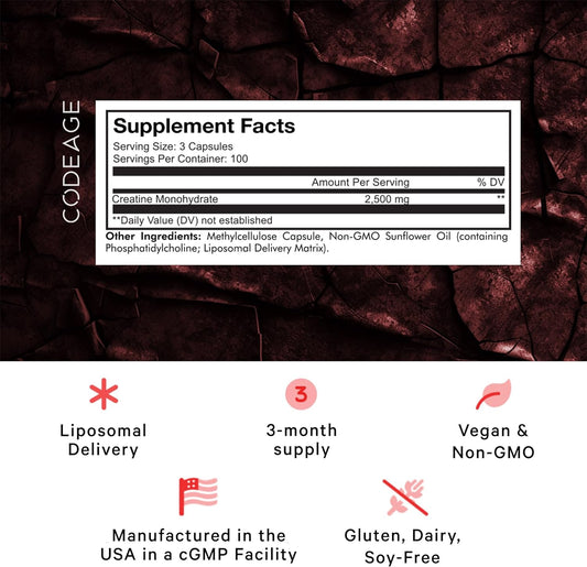 Codeage Liposomal Creatine Monohydrate Supplement, Pure Creatine 2500m
