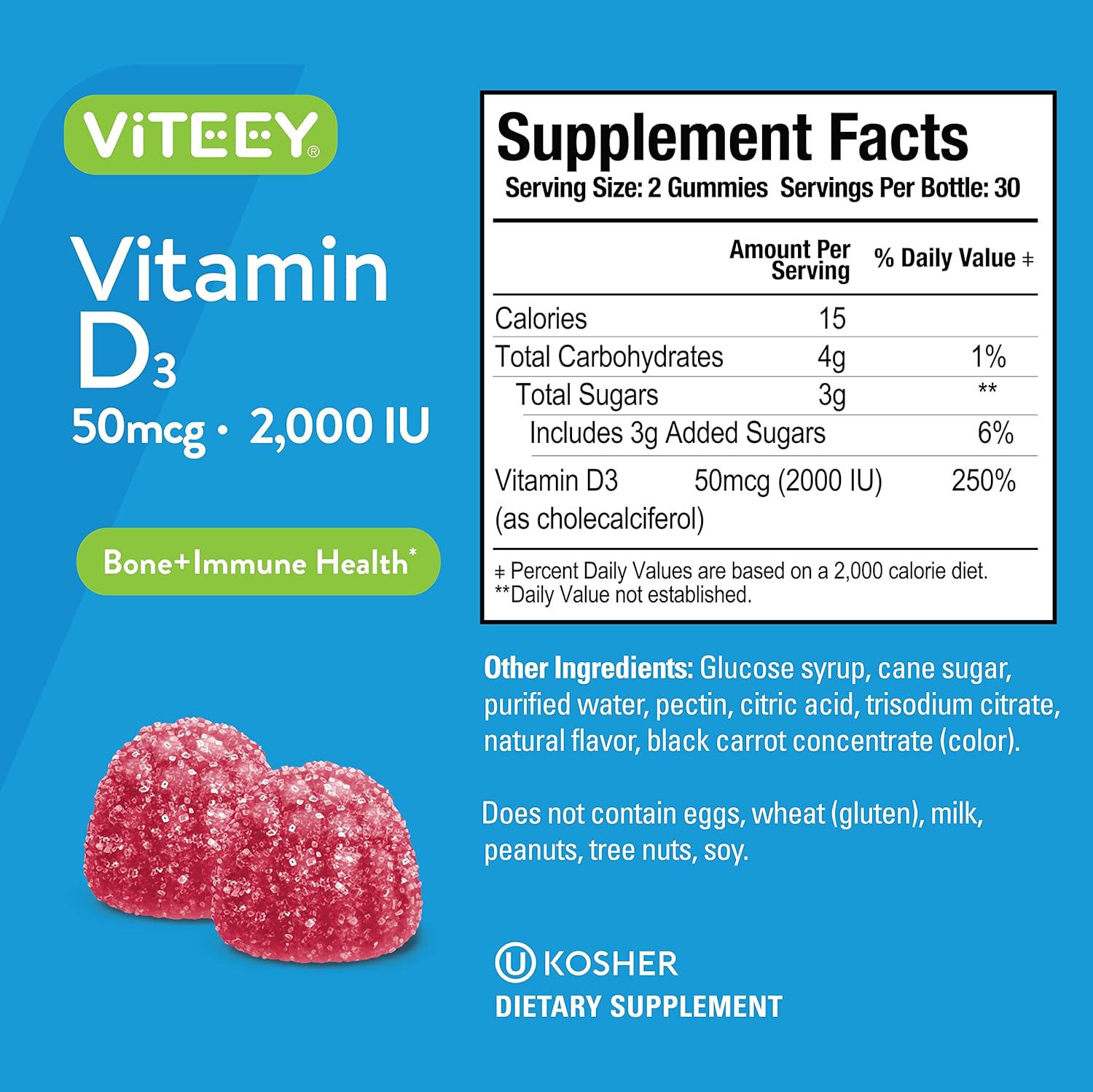  Vitamin D3 Gummies 2000 IU 50mcg Regular Strength VIT D Che