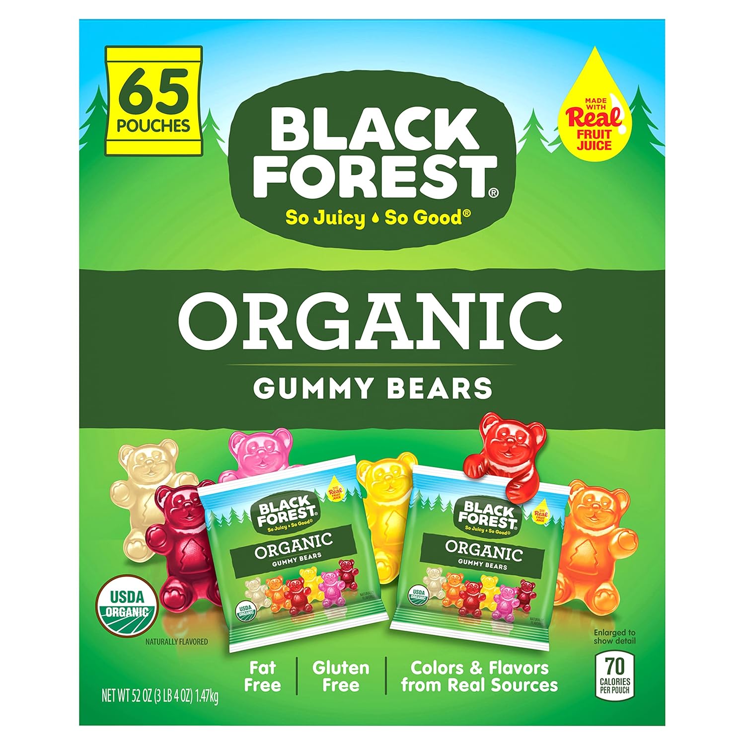 Black Forest Organic Gummy Bears Candy, 0.8 Ounce Pouches, 65 Count