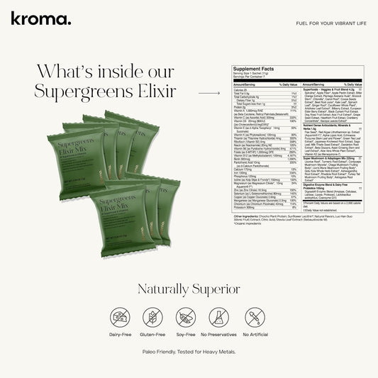 KROMA. Super Greens Elixir Greens Powder for Gut Health, Skin Care & M