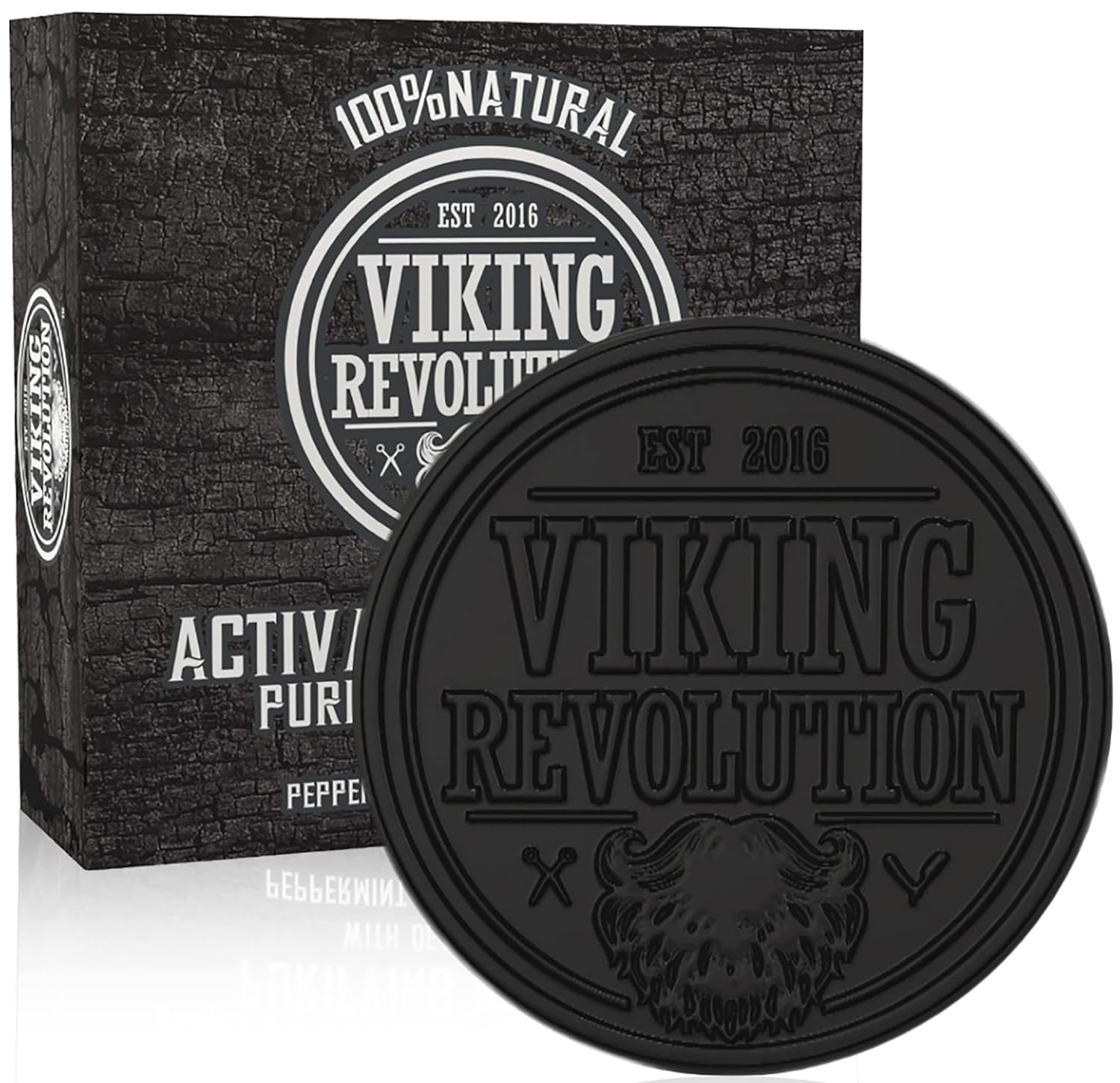 Viking Revolution Skin Cleaning Agent Activated Charcoal Soap for Men w/Dead Sea Mud, Body and Face, Cleanser,Cleansing Blackheads - Peppermint & Eucalyptus Scent 1   (Pack of 1)