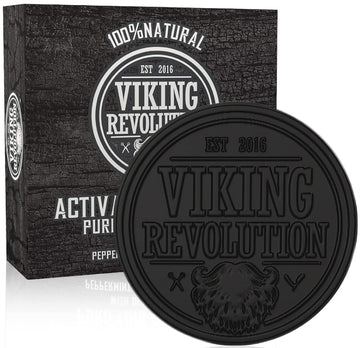 Viking Revolution Skin Cleaning Agent Activated Charcoal Soap for Men w/Dead Sea Mud, Body and Face, Cleanser,Cleansing Blackheads - Peppermint & Eucalyptus Scent 1   (Pack of 1)