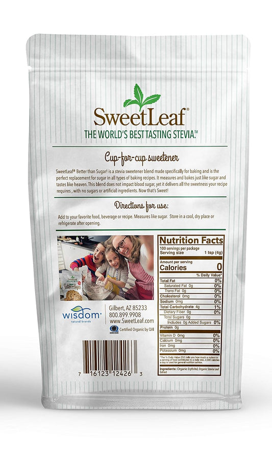 SweetLeaf Better Than Sugar Organic Stevia Granular Sweetener - Blend for Baking, Stevia Powder, Zero Calorie Sweetener,