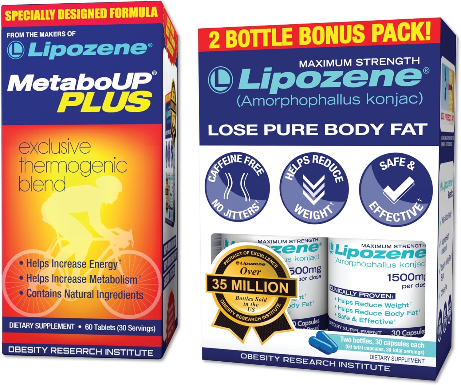 Lipozene Weight Loss Pills Double Pack and MetaboUp Plus Thermogenic S7.83 Ounces