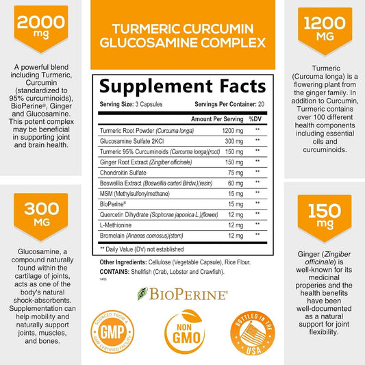 Turmeric Curcumin with BioPerine, Ginger & Glucosamine 95% CurcumJoint