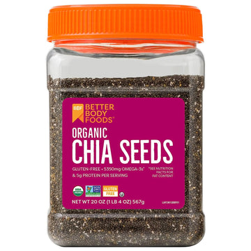 BetterBody Foods Organic Chia Seeds with Omega-3, Non-GMO, Gluten Free, Keto Diet Friendly, Vegan, Good Source of Fiber, Add to Smoothies