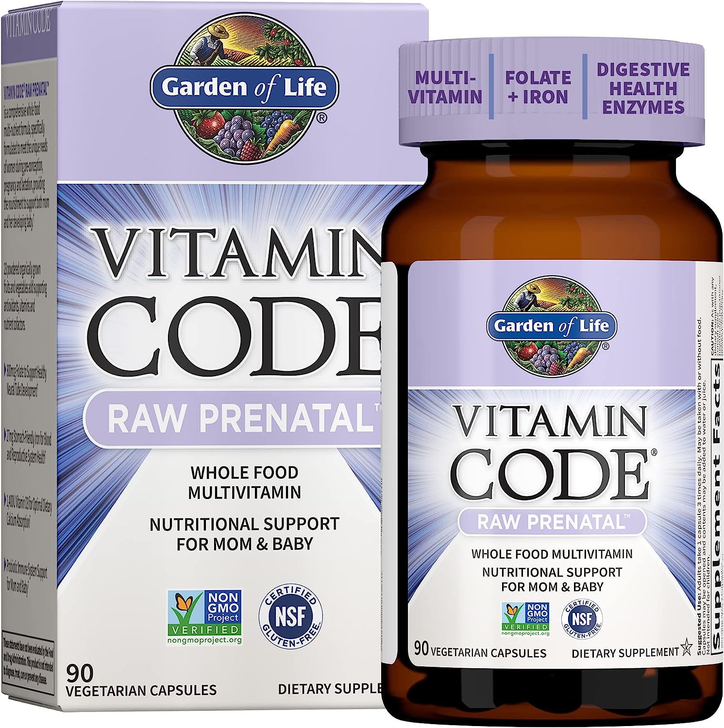 Garden of Life Prenatal Multivitamin for Women from Whole Foods with Biotin, Iron & Folate not Folic Acid, Probiotics for Immune Support - Vitamin Code Raw Pregnancy Must Haves - 90 Capsules