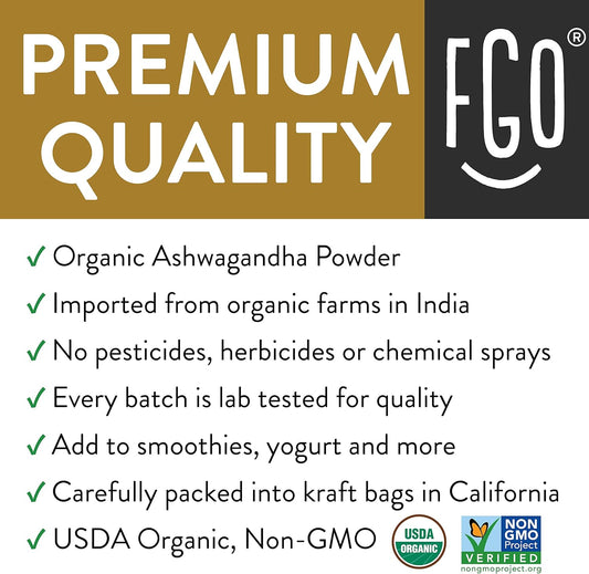 FGO Organic Ashwagandha Root Powder, Sourced from India, 32oz (Pack of